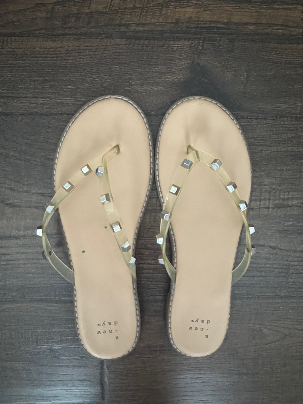a new day Gold Studded Nude Thong Sandals
